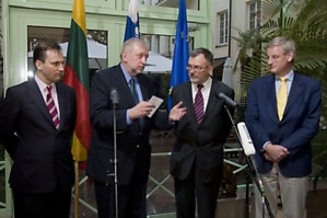 Lenkijos (iš kairės), Slovėnijos, Lietuvos ir Švedijos užsienio reikalų ministrai apie Lietuvos veto deryboms su Rusiją prieš kurį laiką kalbėjosi ir Vilniuje. Gintaro Mačiulio nuotr.